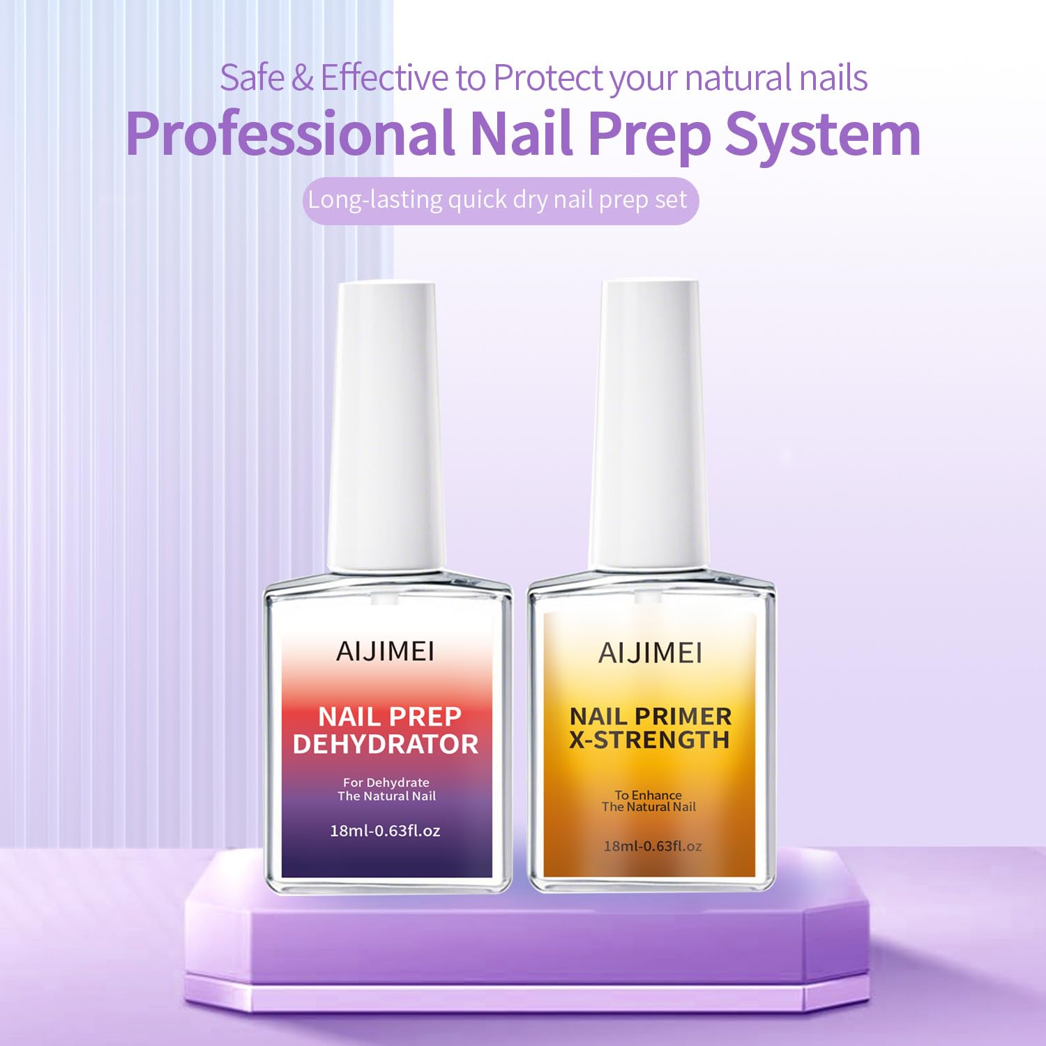 AIJIMEI 18ml Nail Prep Dehydrator And Nail Primer X-Strength Set For Acrylic Nail Products Nail Primer And Dehydrator Nail Bonding Nails（18ml/0.63fl.oz）-Velvo Beauty