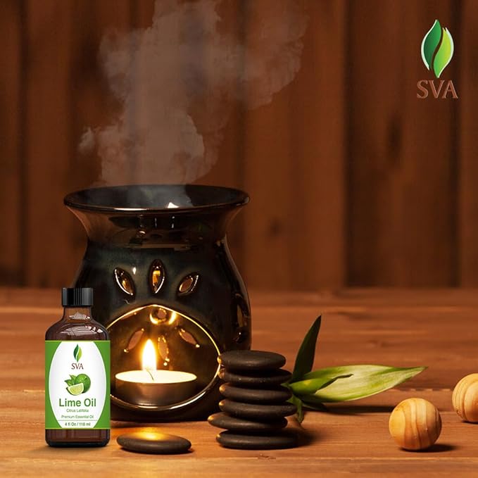 SVA Lime Essential Oil – 4 Fl Oz – 100% Natural Lime Oil - for Diffuser, Hair Care, Face, Skin Care, Aromatherapy, Scalp and Body Massage, Soap and Candle Making - with Dropper-Velvo Beauty