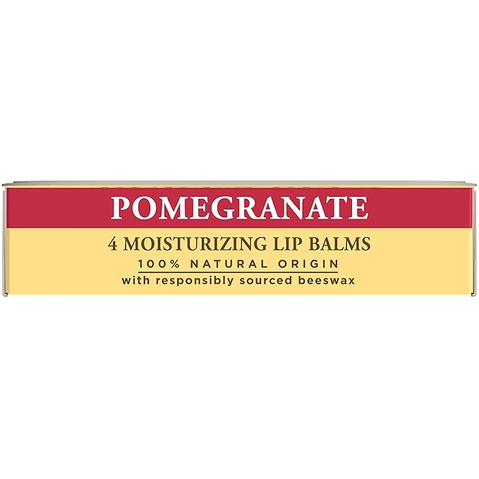 Burt's Bees Lip Balm - Pomegranate, Lip Moisturizer With Responsibly Sourced Beeswax, Tint-Free, Natural Origin Conditioning Lip Treatment, 4 Tubes, 0.15 oz.-Velvo Beauty
