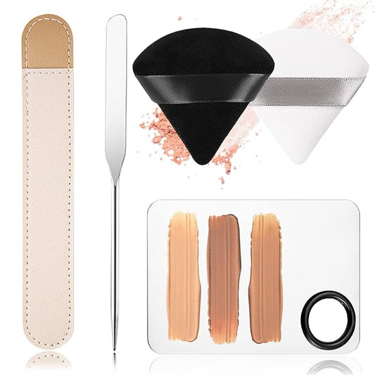 Picasso Makeup Spatula,Foundation Spatula,Foundation Palette,Make Up Spatula Tool,Mixing Nail Art Palette Beauty Skincare Cosmetic Spatula Makeup Tools,(Spatula+Palette+2 Pcs Powder Puff)-Velvo Beauty
