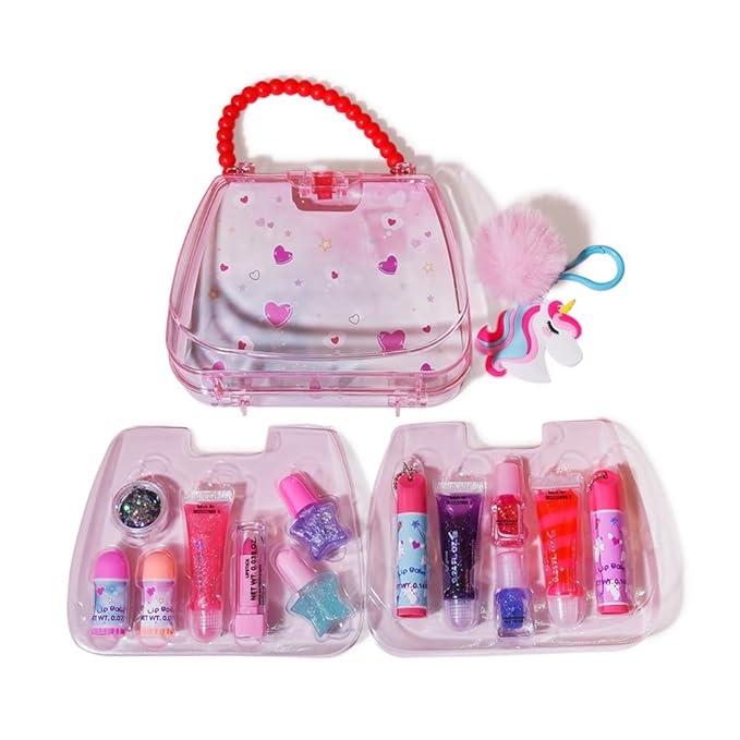 M&U 13Pcs Lip Balm and Nail Polish Gift Set for Kids Age 6-12, Abssorted Favors Moisturizing Lip Care Balm Tubes for Girls and Women, Washable Real Makeup Safe & Non-Toxic-Velvo Beauty