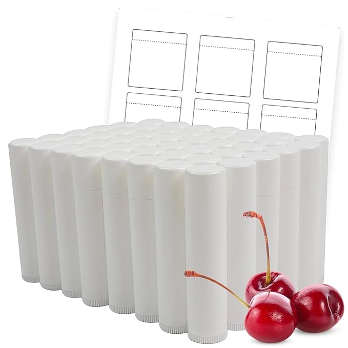 Nature's Bees - DIY Bulk Lip Balm Kit, Natural Cherry Flavor - 48 Blank Lip Balm Tubes w/ 60 Labels - Easy to Use - Customizable Templates - Beeswax, Cocoa Butter, Coconut Oil, Aloe - .15 oz (4.2g)-Velvo Beauty