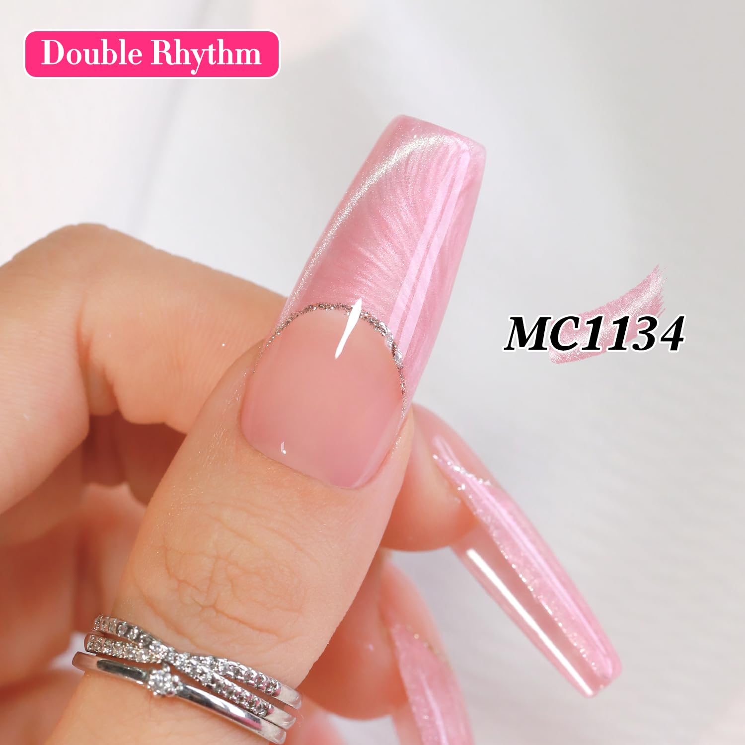 Double Rhythm 15ML Ice Glass Cat Eye Gel Polish with Magnet Holographic Glitter Shimmer Translucent Sheer Color Salon Soak Off Magnetic Nail at Home (Mermaid Pink-MC1134)-Velvo Beauty