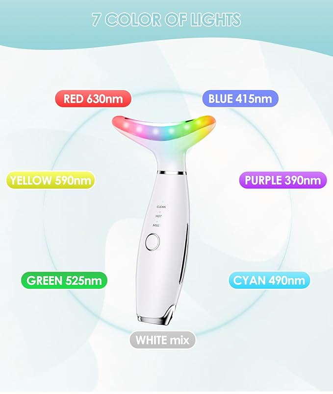 7 Color Neck Face Massager - Facial Massager Tool for Skin Care at Home, Vibrating Face Massager with Thermals, Galvanic Machines White-Velvo Beauty