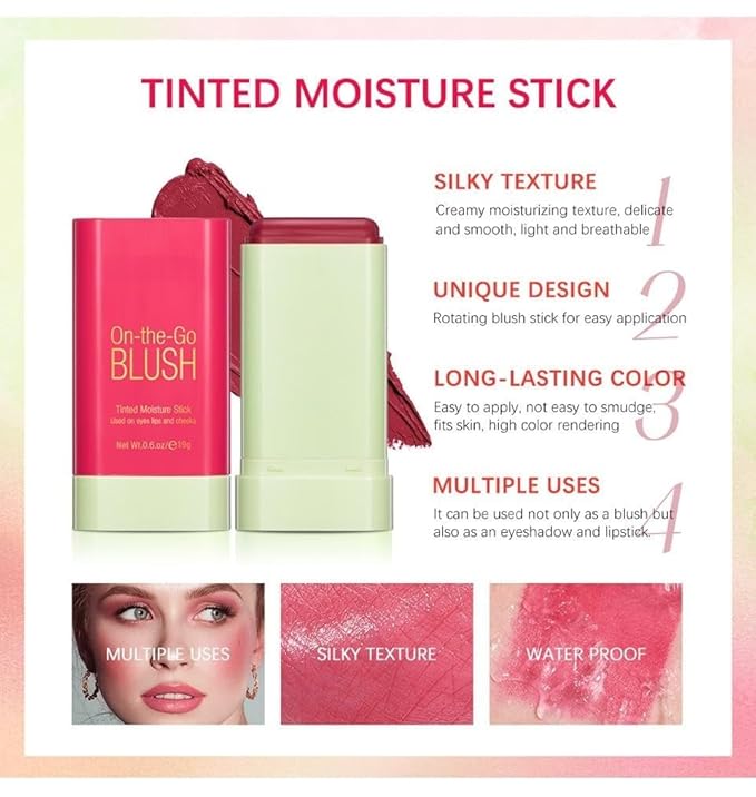 Blush Rare Beauty Liquid Blush Cream Blush Stick For Cheeks Natural Blendable Powder Blusher Stick On The Go Blush Brushes For Makeup Cheeks,Natural Waterproof, Long Lasting (red)-Velvo Beauty