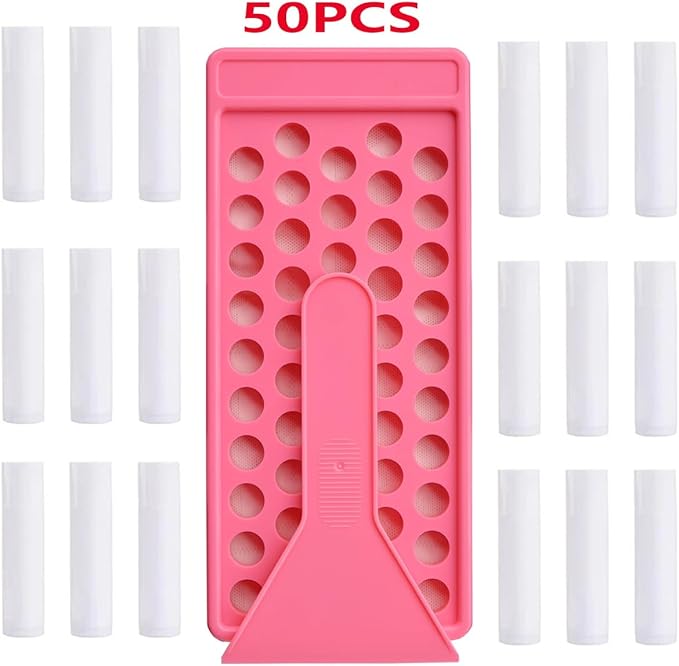 50 Lip Balm Container Kit with Filling Tray and Spatula, Round Tube Refillable Empty Tube 3 Colors, 0.15 oz, BPA Free, for DIY Homemade Lipstick Lipstick (50 white kits,)-Velvo Beauty