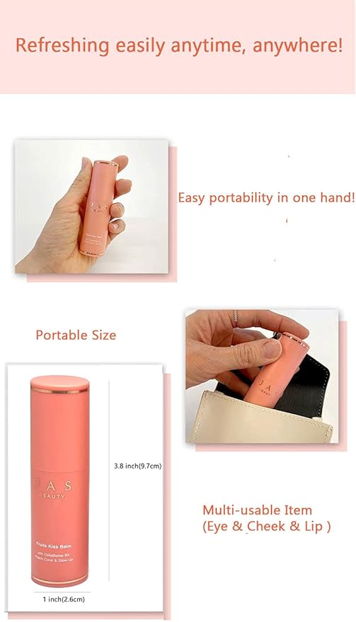 JAS 3-in-1 Eye, Cheek, Lip Glow Up Fruits Kiss Stick Multi Balm 10g, Hypoallergenic, Peach Coral, Oil Free, Portable Size, Multi usable,Sebum Care-Velvo Beauty