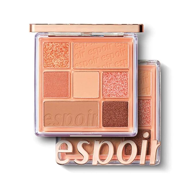 Espoir Real Eye Palette #1 Peachy Like (Warm Peach Color Filter) | Multi-Use Long-Lasting Colors with Sparkling Glitter for Eyeshadow Base and Cheeks Makeup-Velvo Beauty