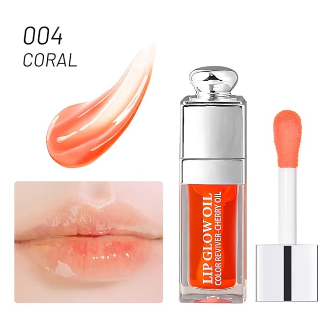 Hydrating Lip Glow Oil, Moisturizing Plumper Lip Gloss, Transparent Plumping Balm, Tinted Balm Care 0.2 OZ - 004 CORAL-Velvo Beauty