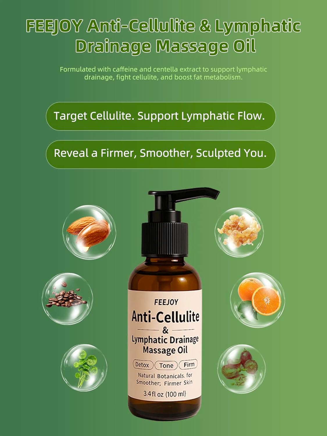 Body Oil & Massage Oil, Body Firming Oil for Cellulite, Lymphatic Drainage, Skin Tightening & Stretch Marks, Massage Oil for Massage Therapy for Leg, Hip, Arm & Belly, Daily or After Shower Use-Velvo Beauty