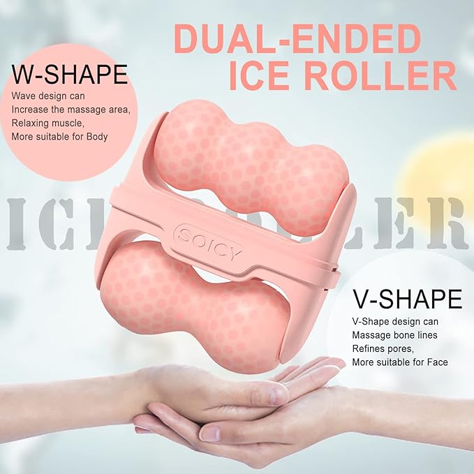 Ice Roller for Face and Eyes - Facial Skin Care Tools with 2 in 1 Face Roller and Travel Case, Self Care Gift for Men Women (Pink)-Velvo Beauty