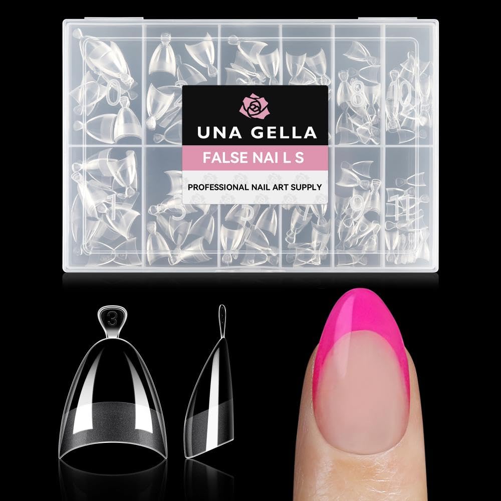 UNA GELLA Almond Gel Nail Tips Short: Half Cover Almond Shape Nail Tips Matte 216pcs Clear Gelly Tips for Saving Nail Extension DIY Nail Art, Self-handle 12Sizes-Velvo Beauty