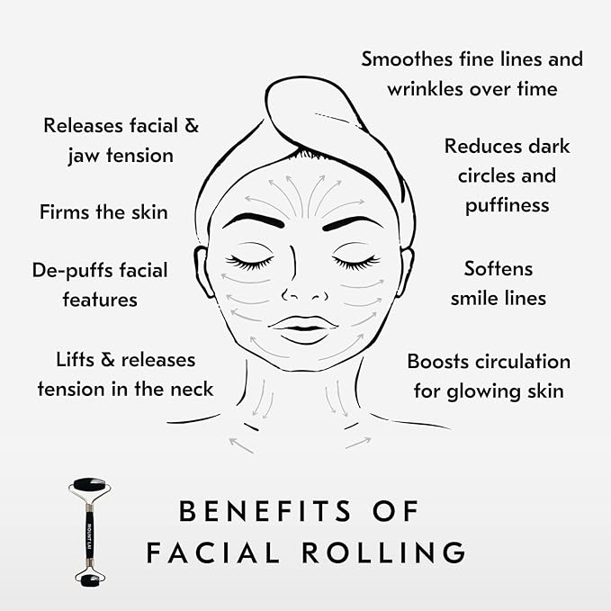 Mount Lai Warming Black Obsidian Facial Roller – The Stone of Clarity, Detoxifying Face Roller Tool for Purified Skin, Relaxation & Improved Circulation, Facial Massager Tool for Self-Care Ritual-Velvo Beauty