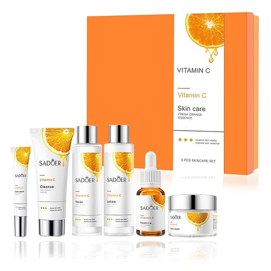 Vitamin C Daily Skin Care Set Daily Moisturizing & Nourishing Fresh Orange Essence Skin Care Set Vitamin Essence Six-piece Set-Velvo Beauty