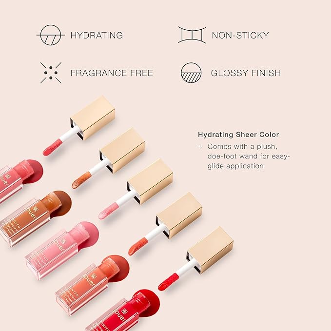 Jouer Essential Tinted Hydrating Lip Oil Gloss – Moisturizing Dry Lip Treatment Serum - Fragrance Free Tinted Lip Oil - Jojoba Seed Oil and Apricot Oil Formula-Velvo Beauty
