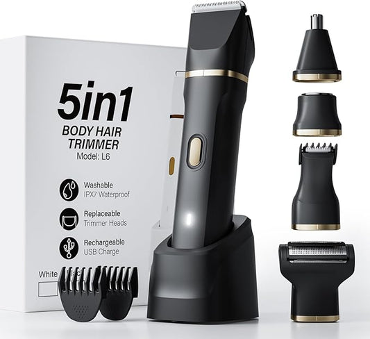 Electric Razors for Women, 5-in-1 Wet/Dry Bikini Trimmer with USB Charge Dock, Deluxe Facial Hair Removal, Wet/Dry Body Shaver for Nose Eyebrows Beard Underarm Leg Arm, IPX7 Waterproof (Black)-Velvo Beauty