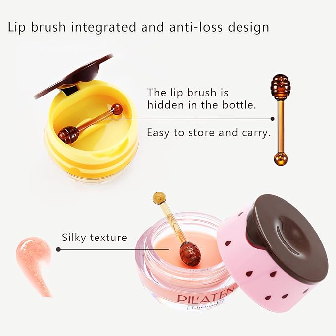4PCS Bee Lip Balm Honey Lip Balm,Exfoliating Honey Pot Lip Balm Sleeping Lip Mask with Brush, Hydrating & Prevention Dry and Cracked, Lip Scrubs Exfoliator & Moisturizer-Velvo Beauty