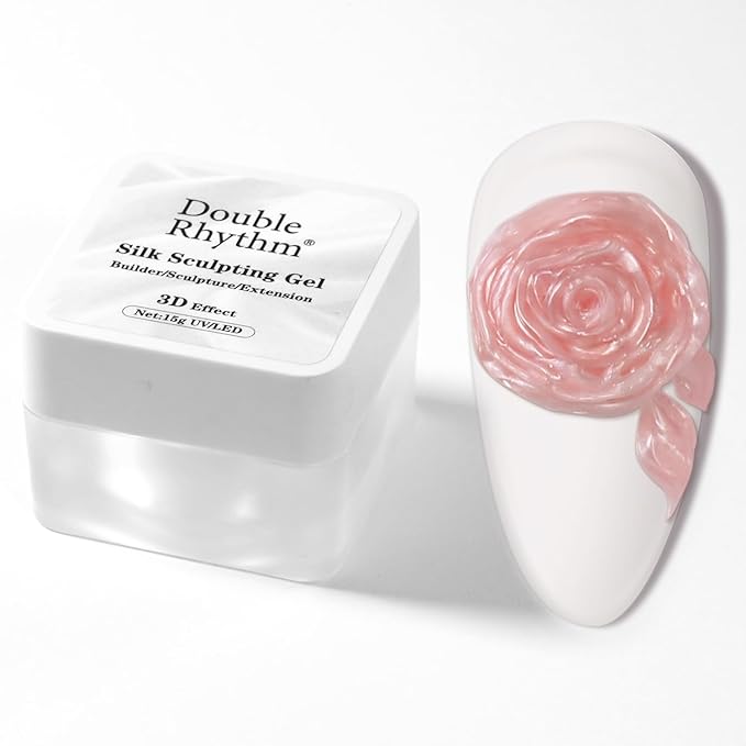Double Rhythm 3D Nail Gel Pearl Solid Sculpting Gel for Nail Art Non-Sticky Hard Gel for Building Carving Molding Nail Extension Soak Off UV/LED Nail Art Salon Home DIY 0.5 Oz (Pink-Silk 04)-Velvo Beauty