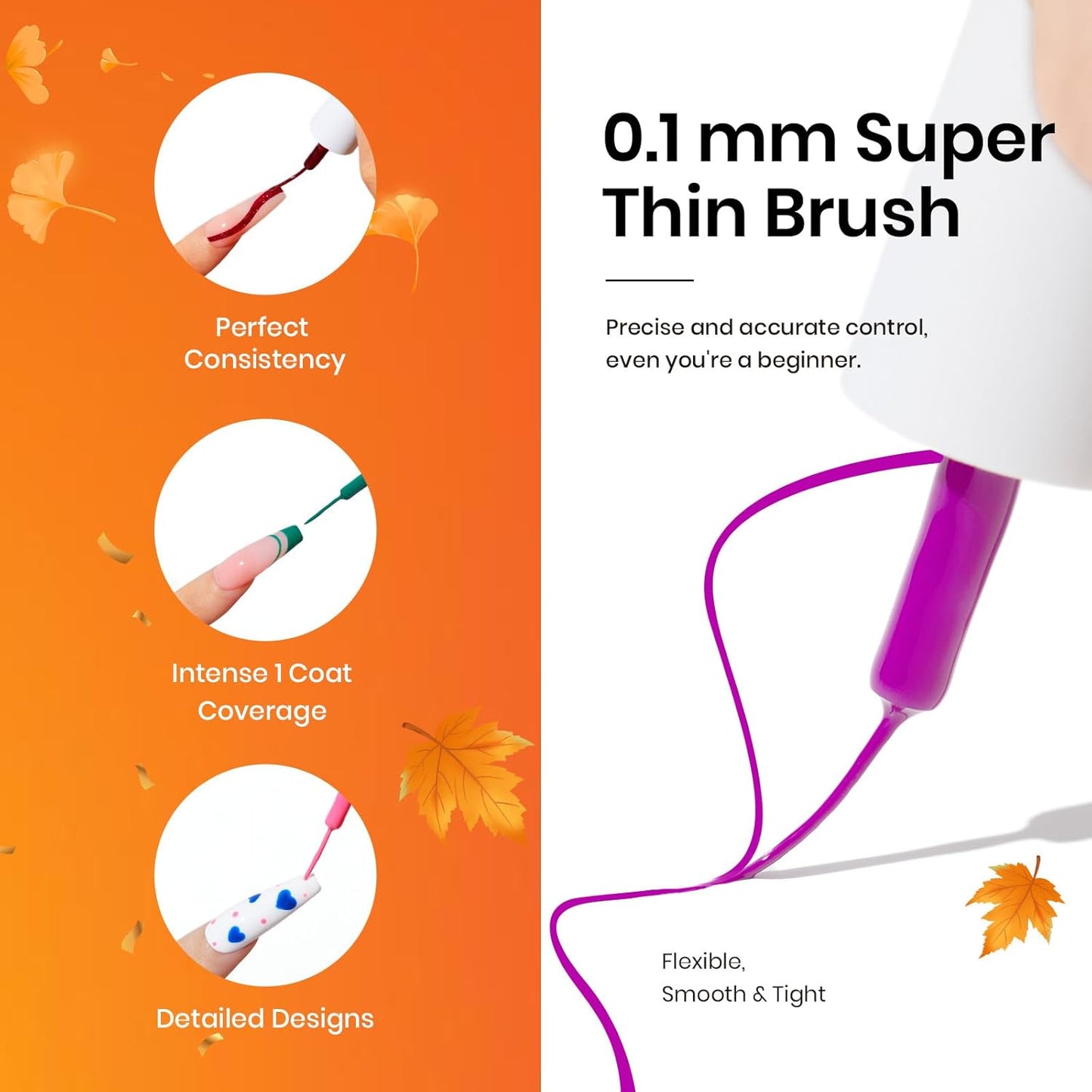 Beetles French Tip Gel Liner Nail Polish Set- 20 Colors Nail Art Polish Brown Glitter Pink Blue White Red Purple Swirl Gel Nails Polish Nails Art Painted Build in Thin Brush Manicure Gifts for Women-Velvo Beauty