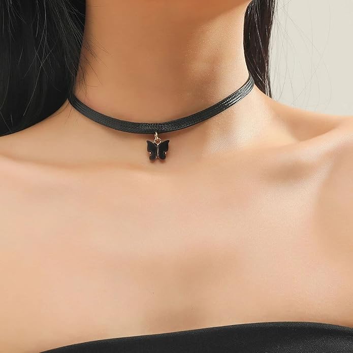 Vintage Black Choker Necklace Chain Goth Leather Choker Butterfly Pendant Necklace Velvet Choker Punk Necklace Rock Statement Butterfly Necklace Charm Jewelry Gift for Women and Girls-Velvo Beauty