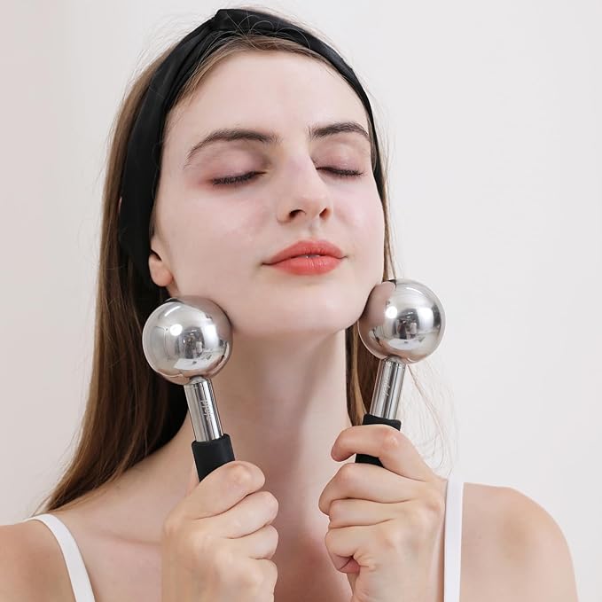 360 Rotating Ice Globes for Face & Eyes, Unbreakable Stainless Steel Cryo Sticks for Beauty Routines, Facials Cold Roller Colling Globes for Puffiness, Wrinkles, Dark Circles, Headaches-Velvo Beauty