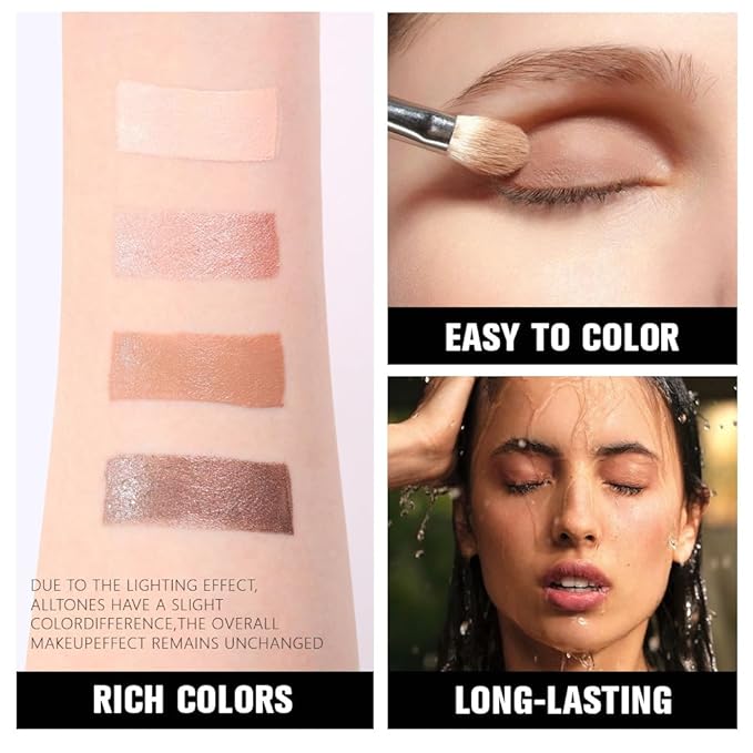 Cream Eyeshadow Quad, Nude Brown Matte Shimmer Eyeshadow Palette Makeup, Neutral Eye Shadow Palette for Older Women Pigmented Waterproof, sombras para ojos, 03-Velvo Beauty