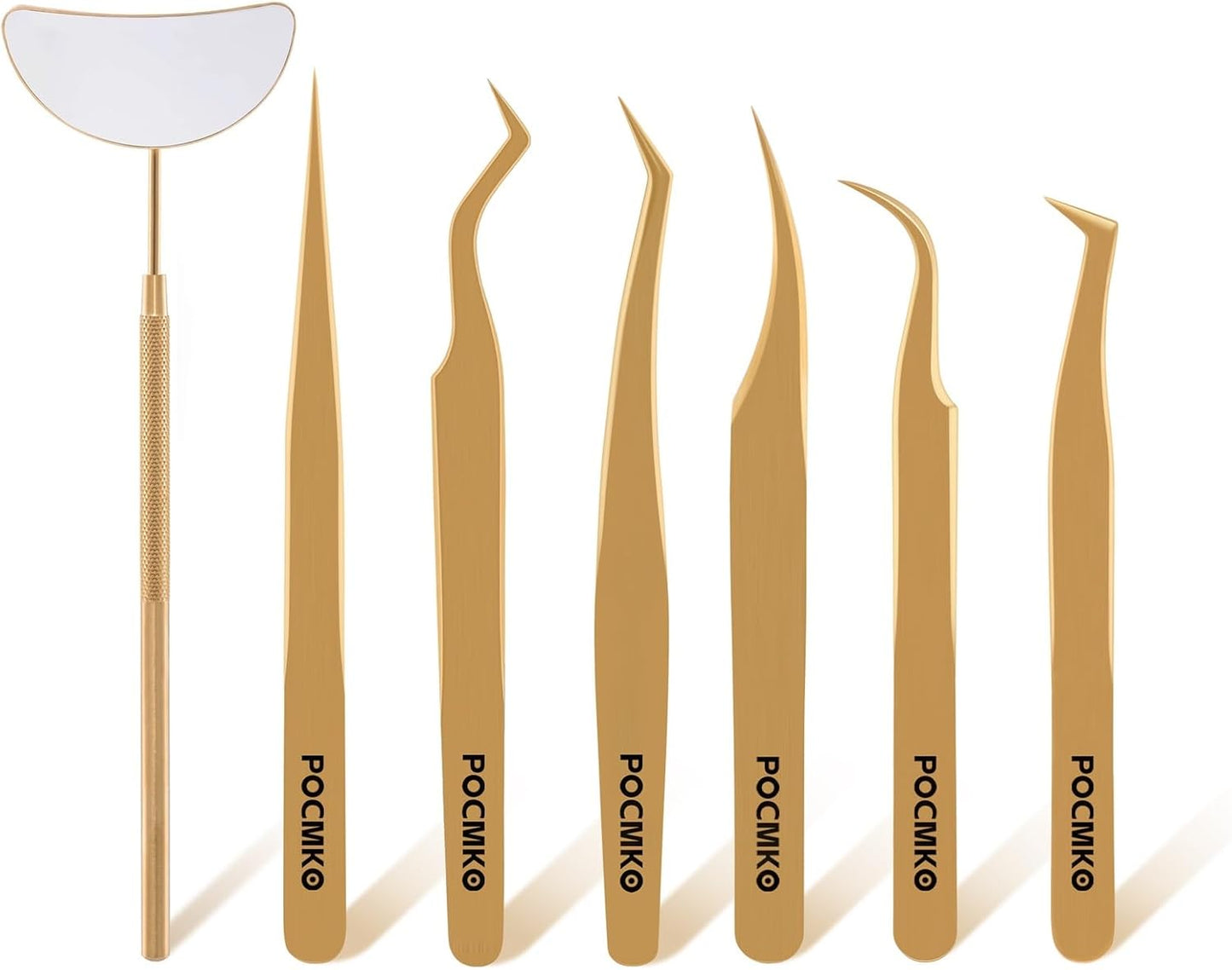 Lash Tweezers for Eyelash Extensions, Professional Eyelash Tweezer Set, Lash Extension Tweezer Kit (Set of 7, Gold)-Velvo Beauty