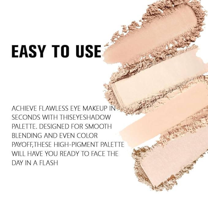 4 Colors Light Beige Nude Pink Ivory Eye Shadow Powder Palette Makeup, Neutral Matte Shimmer Cream Quad Eyeshadow Palette for Women Highly Pigmented Waterproof, paleta de sombras de ojos, Vegan-Velvo Beauty