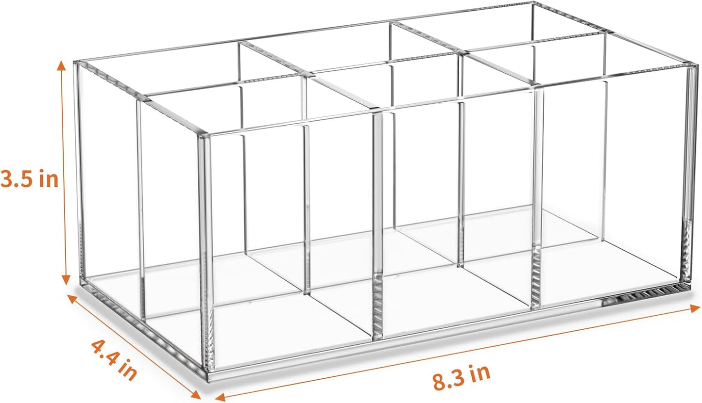 HIIMIEI Clear Makeup Brush Holder Organizer Acrylic 6-Slots Cosmetic Brushes Storage Organizer for Vanity Countertop-Velvo Beauty