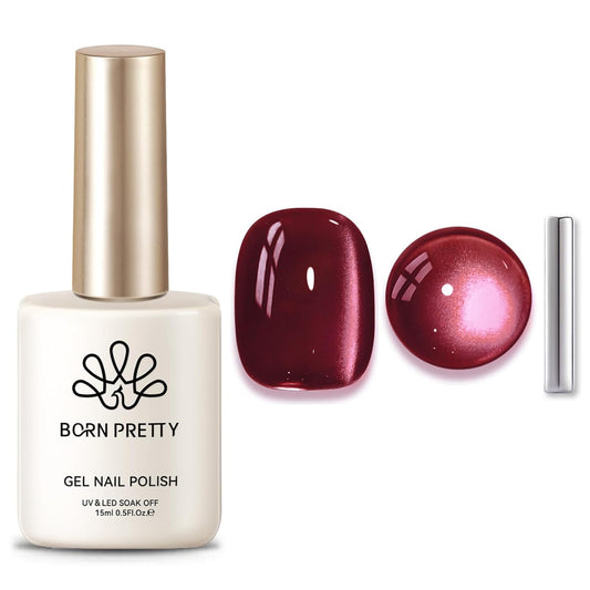 BORN PRETTY Cat Magnetic Eye Gel Nail Polish,Red Wine Jelly Glass Magnetic Gel Polish Glitter Soak Off Nail Art Salon Manicure Home Gift 15ml-Velvo Beauty