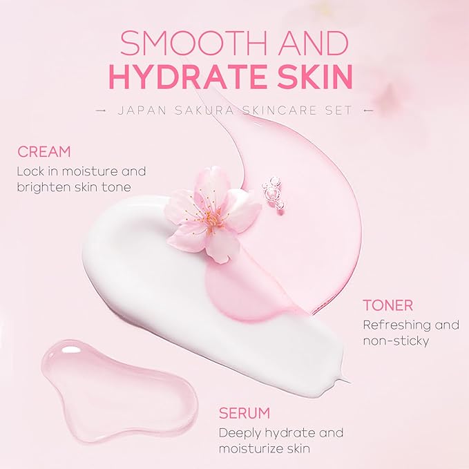 Skin Care Set JAPAN SAKURA Women Beauty Gift Sets Skin Care Kit with Cleanser, Toner, Serum, Eye Cream, Face Cream Travel Kit for Women Teen Girls Mom Daughter Birthday TSA-friendly Sizes 5pcs-Velvo Beauty
