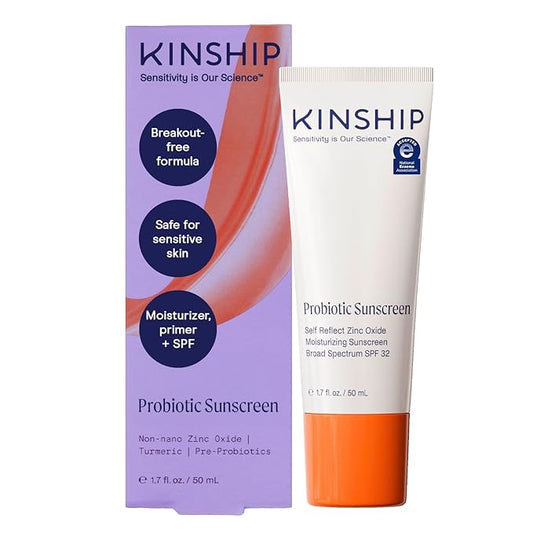 Kinship Zinc Oxide Mineral Sunscreen for Face Self Reflect SPF 32 | Vegan, Reef Safe, Non Toxic Eczema Sunscreen for Sensitive Skin | Sunblock Face Moisturizer with SPF (1.75 oz)-Velvo Beauty