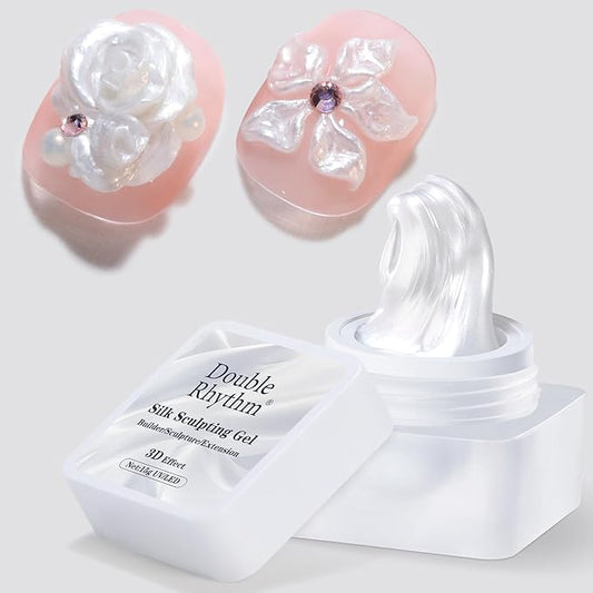 Double Rhythm 3D Nail Gel Pearl Solid Sculpting Gel for Nail Art Non-Sticky Hard Gel for Building Carving Molding Nail Extension Soak Off UV/LED Nail Art Salon Home DIY 0.5 Oz (Silver-Silk 01)-Velvo Beauty