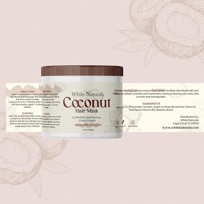 Organic Coconut Hair Mask for Hair Growth and Volume, Moisturizing and Deep Conditioning Mask For Dry Damaged Hair, Hair Tchicking Treatment Cream Mask, Fights Breakages and Split Ends-Velvo Beauty