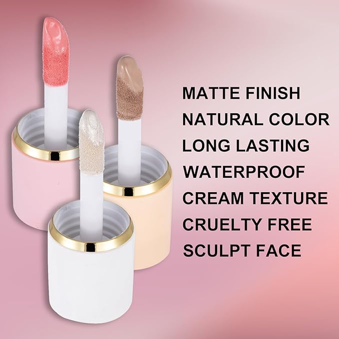 3Pcs Liquid Contour Makeup Trio with Bronzer Shade, Blush, Highlighter for Sculpted Makeup, Matte Finish Liquid Contour Set Easy to Create a Lightweight Look, Longwear Waterproof Formula (1, 6, 11)-Velvo Beauty