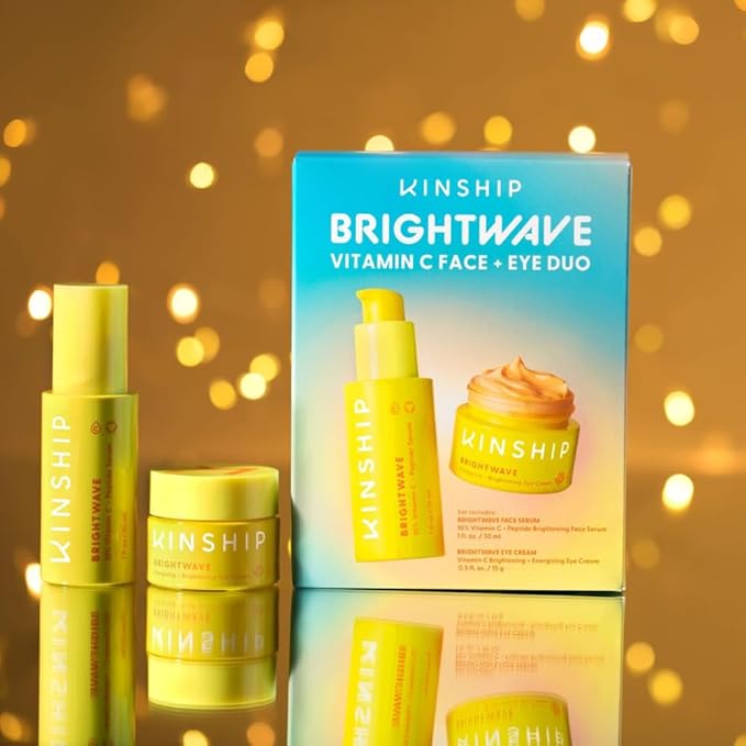 Kinship Brightwave Vitamin C Face + Eye Duo | 10% Vitamin C Serum (1 Fl Oz) | Brightening Eye Cream (0.5 Oz) | Fade Dark Spots | Reduce Fine Lines, Wrinkles, Dark Circles + Puffiness | All Skin Types-Velvo Beauty