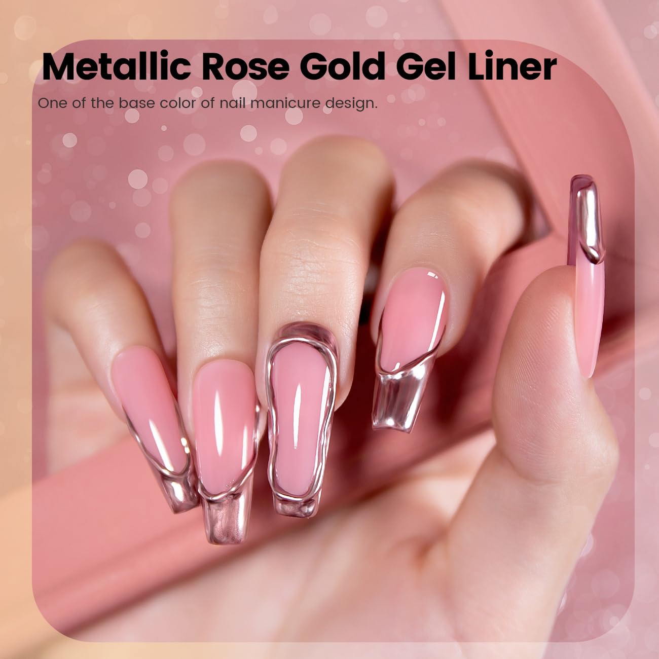 RARJSM Metallic Chrome Gel Liner Nail Art 3D Mirror Bronze Gold Rose Gold Effect Gel Nail Polish 8ml Painting Build in Thin Brush Metal Painted Drawing Striper GelPolish Curing Requires Home Salon-Velvo Beauty
