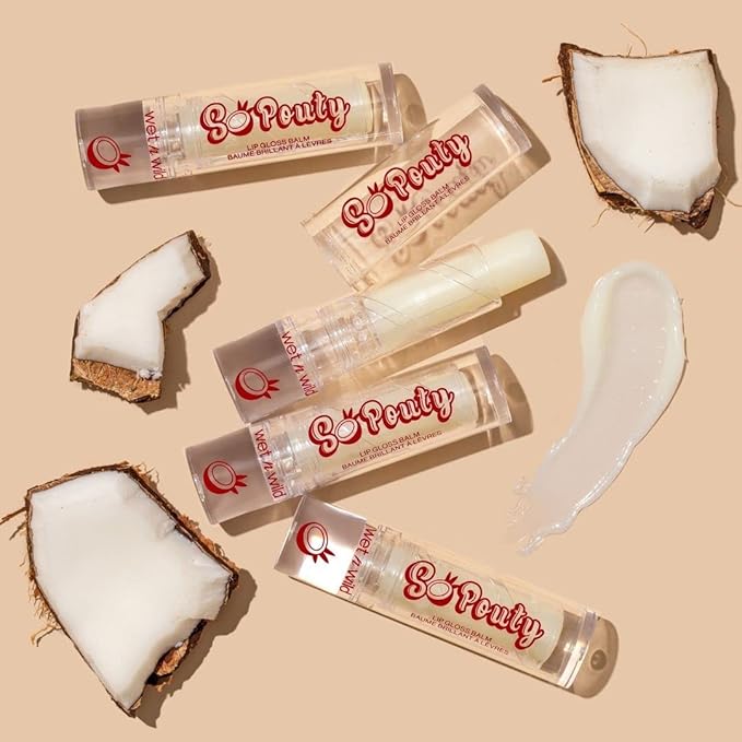 wet n wild Perfect Pout So Pouty Shine Tinted Lip Balm Coconut Flavored, Hyaluronic Acid, Vegan Collagen, Moisturizing For Dry Lip Care, Clear (Pack of 2)-Velvo Beauty