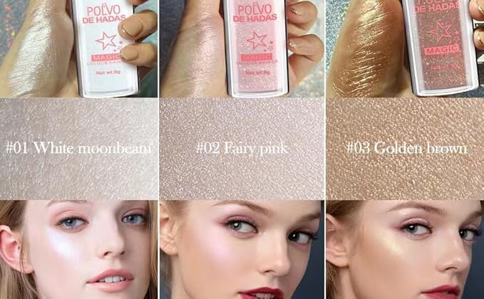 Gold Glitter Powder Highlighter Makeup, Body Brightens the Natural Three-Dimensional Face Blusher Fairy Highlight Patting Powder. (05# Gold)-Velvo Beauty