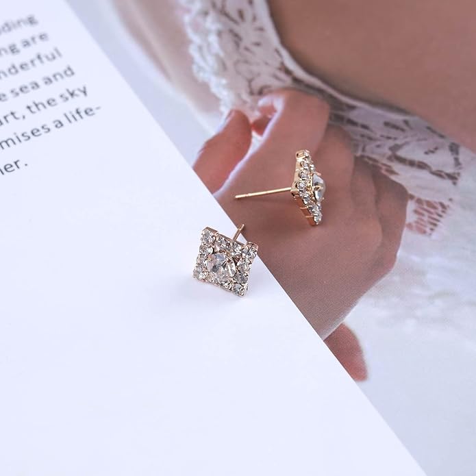 Vintage Crystal Square Earrings Rhinestone Square Stud Earrings Gold Cz Square Earrings Geometric Square Earrings Jewelry for Women-Velvo Beauty