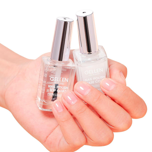 GELLEN Clear Nail Polish Base and Top Coat, Shine No Wipe Top Coat and Tinted Milky White Sheer Base Coat Strengthens Nails - Calcium, Quick Dry Regular Nail Polish, Not UV Gel, Hema Free, Non-toxic-Velvo Beauty