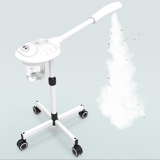 TASALON Professional Facial Steamer with Ozone, Vapor ozono Facial Steamer Professional for Clean Skin, Firm Pores, Esthetician Steamer for Home or Salon Use, Adjustable Height and Angle,White-Velvo Beauty