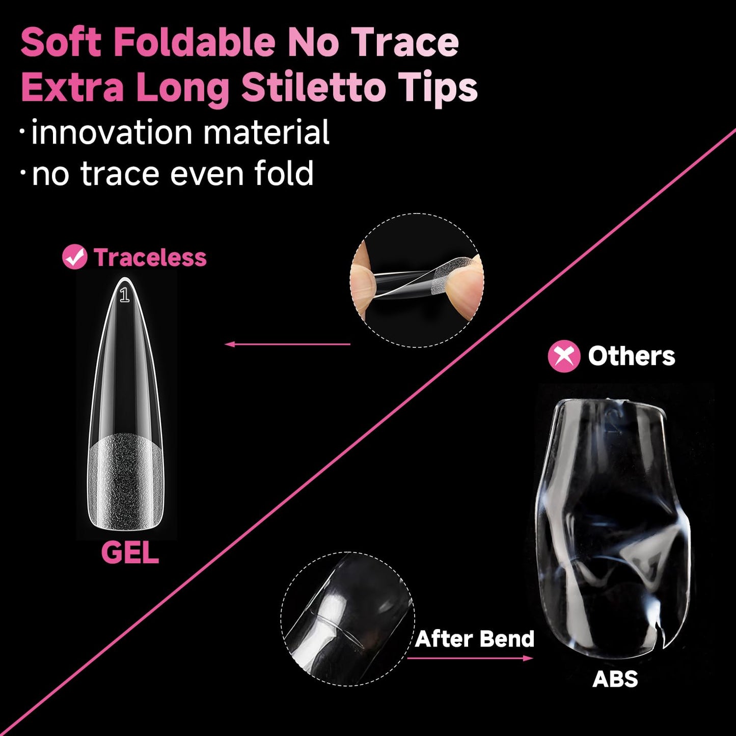 UNA GELLA Halloween XXL Stiletto Nail Tips, 312pcs Pre-Shape Extra Long Stiletto Nails Tips Pre Etched Full Cover No Need File Clear Fake Nails for Party DIY Art Salon 12 Sizes-Velvo Beauty