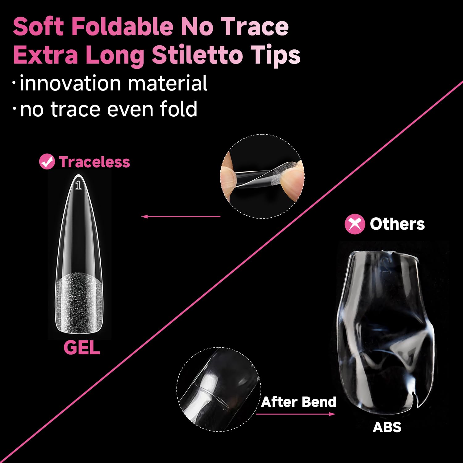 UNA GELLA Halloween XXL Stiletto Nail Tips, 312pcs Pre-Shape Extra Long Stiletto Nails Tips Pre Etched Full Cover No Need File Clear Fake Nails for Party DIY Art Salon 12 Sizes-Velvo Beauty