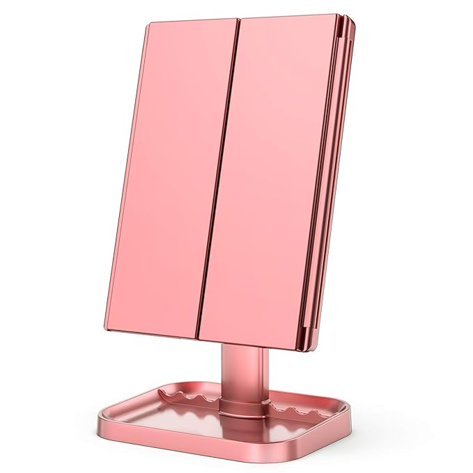 HUONUL Makeup Mirror, 10X 3X 2X Magnification, Lighted Makeup Mirror, Touch Control, Dual Power Supply, Portable LED Mirror, Women Gift (Rose Gold)-Velvo Beauty