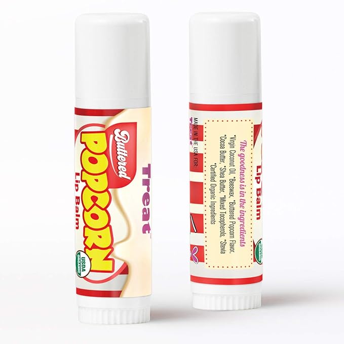 TREAT Jumbo Lip Balm, Organic & Cruelty Free (.50 OZ) (BUTTERED POPCORN BALM)-Velvo Beauty