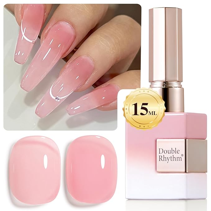 Double Rhythm 0.5Oz Translucent Gel Polish Sheer Neutral Natural Light Milky Same Color Same Bottle 15ML Jelly Gel Polish Art DIY at Home (Milky Pink-A1401)-Velvo Beauty