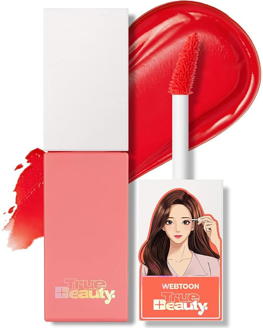 AMTS Webtoon True Beauty - 02 Some Sweet | Coral Lip Tint Stain | High Pigment Liquid Shine Non-Sticky Long-Wearing Long-Lasting | Korean Webtoon True Beauty Cute Coral Makeup-Velvo Beauty