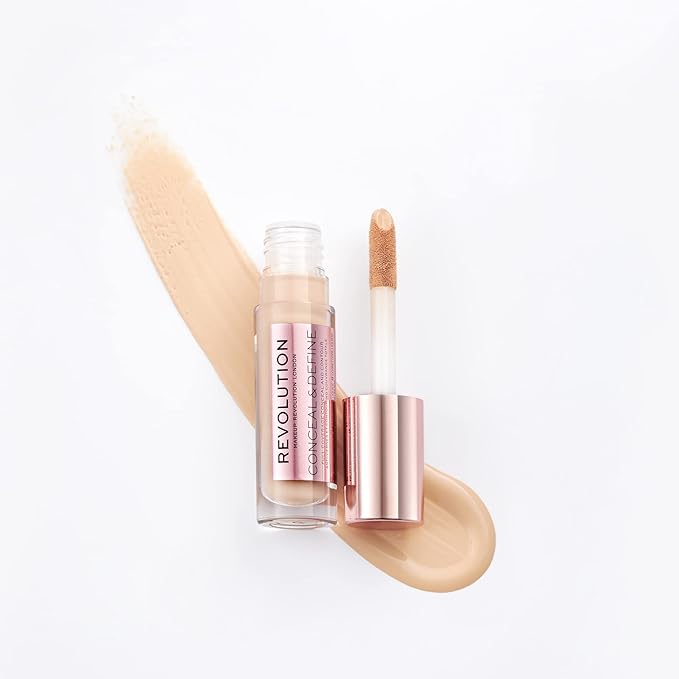 Revolution Beauty, Conceal & Define Concealer, Full Coverage & Lightweight, Long-Lasting Matte Finish, Vegan & Cruelty Free, C6 Fair or Light Skin Tones, 0.14 Oz.-Velvo Beauty