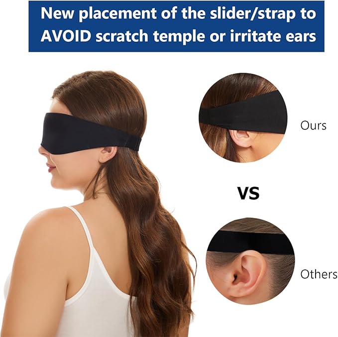 Alaska Bear Sleep Mask for Side Sleepers 2022 Headband Design, Cup-Shaped and Extra-Soft, 100 Blackout Eye Mask Shades Cover for Men and Women Home or Travel, Machine Washable, Black-Velvo Beauty